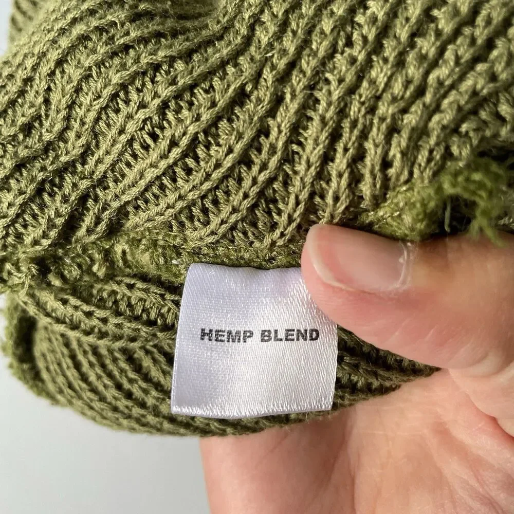 Woosah Fisherman Knit Beanie Hat Cap Hemp Blend Green Men's One Size